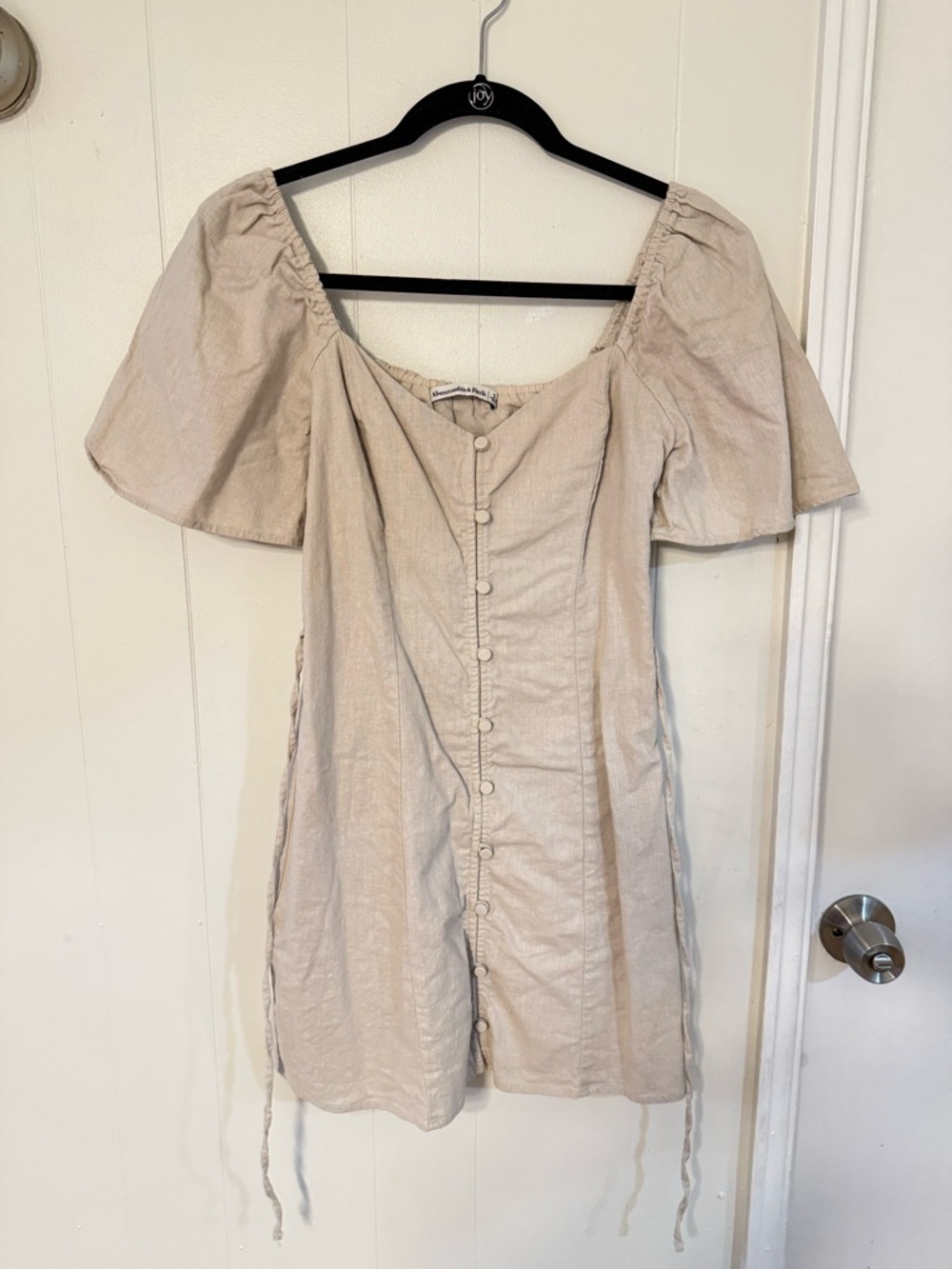 Abercrombie & Fitch Linen Blend Button Front Puff Sleeve Mini Dress - Picture 6 of 10